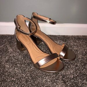 Champagne Block Heel Ankle Strap Sandals